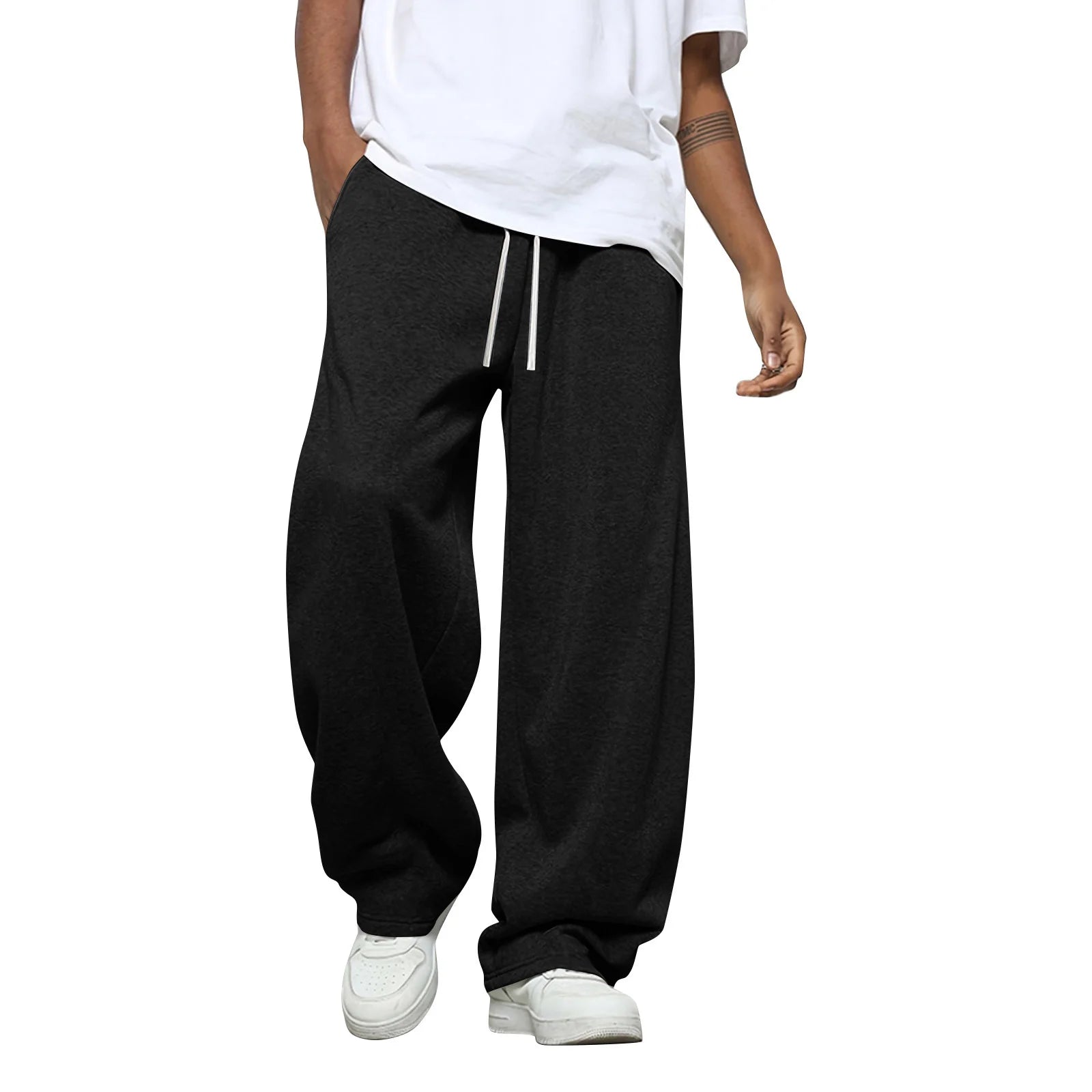 Men'S Solid Color Loose Wide Leg Sweatpants Men'S Casual Fashion Sweatpants Waist Drawstring Straight Casual Pants Jogging Pants