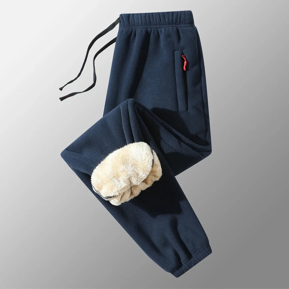 Men's Warm Fleece Lined Trousers Winter Zipper Pockets Thickened Fleece Jogger Pants Men Outdoor Snow Cold Thermal Sweatpants