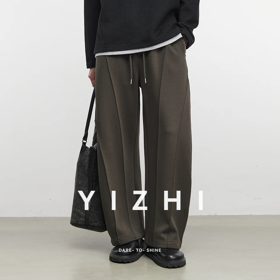 Fashion Men's Fleece Solid Color Straight Leg Sweatpants 2025 Autumn Winter New Loose Wide Leg Casual Sports Pants