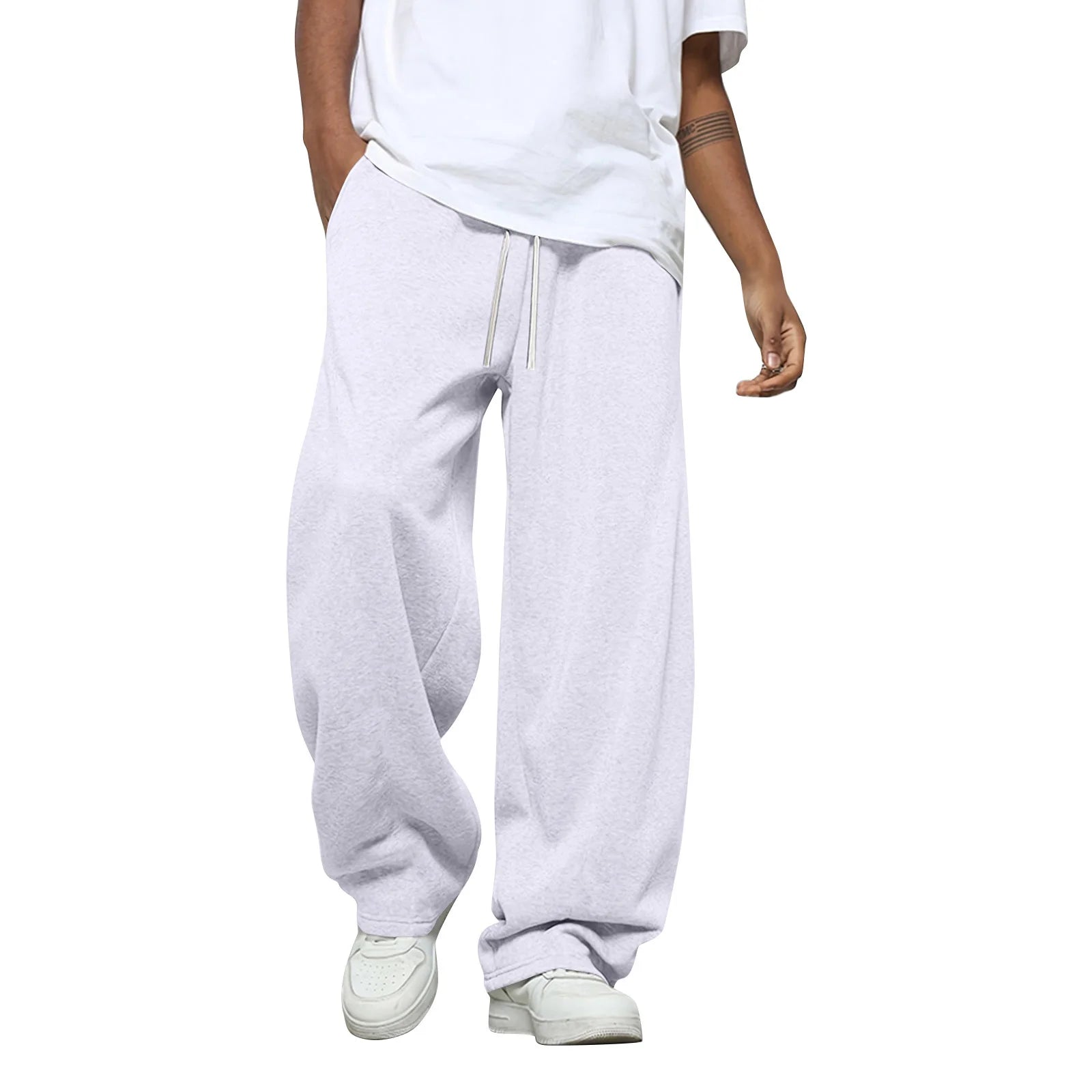 Men'S Solid Color Loose Wide Leg Sweatpants Men'S Casual Fashion Sweatpants Waist Drawstring Straight Casual Pants Jogging Pants