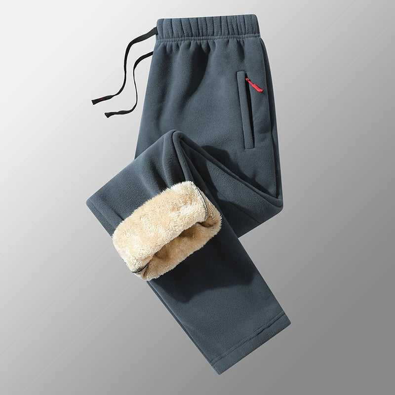 Men's Warm Fleece Lined Trousers Winter Zipper Pockets Thickened Fleece Jogger Pants Men Outdoor Snow Cold Thermal Sweatpants