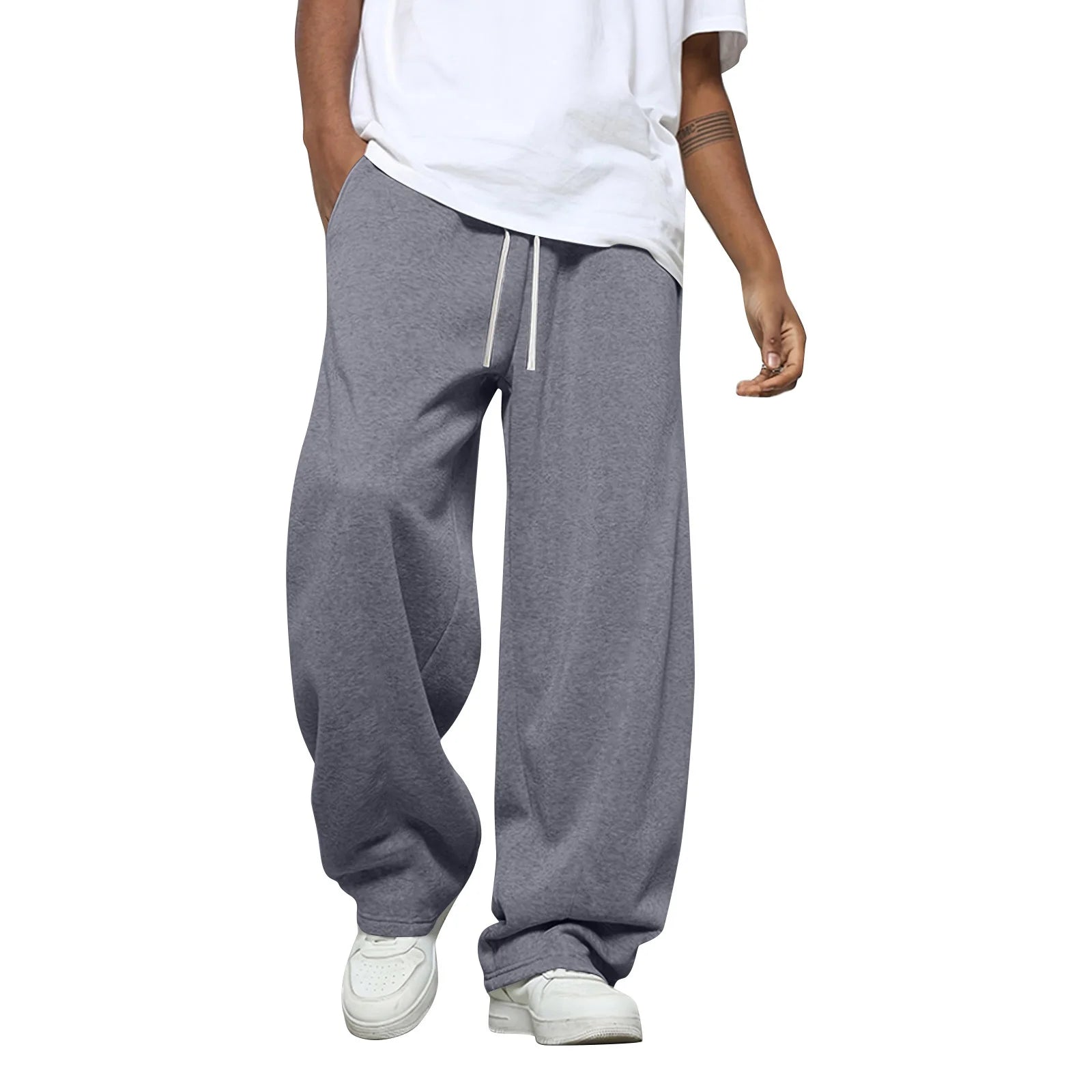 Men'S Solid Color Loose Wide Leg Sweatpants Men'S Casual Fashion Sweatpants Waist Drawstring Straight Casual Pants Jogging Pants