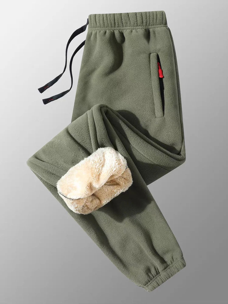 Men's Warm Fleece Lined Trousers Winter Zipper Pockets Thickened Fleece Jogger Pants Men Outdoor Snow Cold Thermal Sweatpants