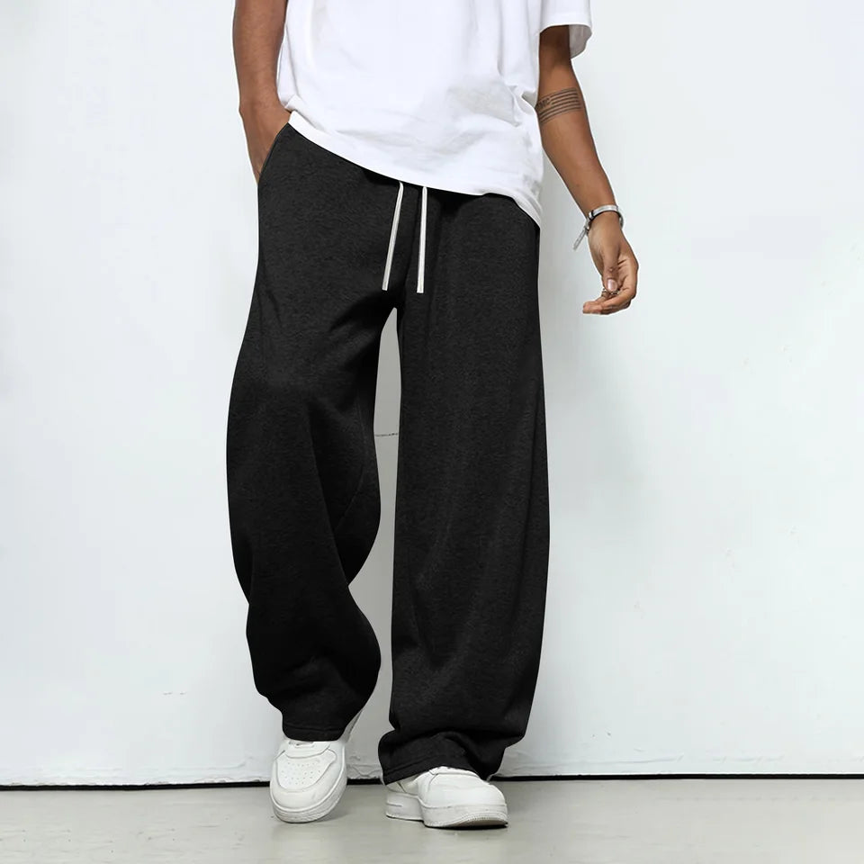Men'S Solid Color Loose Wide Leg Sweatpants Men'S Casual Fashion Sweatpants Waist Drawstring Straight Casual Pants Jogging Pants