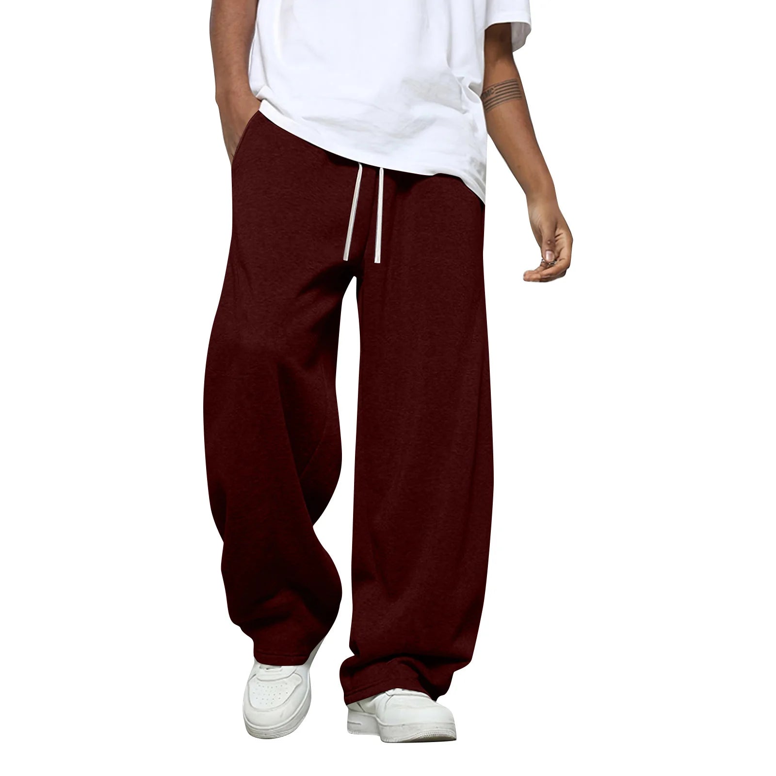 Men'S Solid Color Loose Wide Leg Sweatpants Men'S Casual Fashion Sweatpants Waist Drawstring Straight Casual Pants Jogging Pants