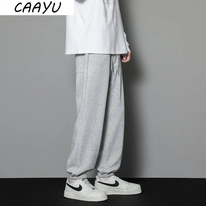 CAAYU Casual Sports Pants Mens 2024 Autumn Loose Gray Baggy Pants Jogger Hombre Fashion Knitted Pants Basketball Sweatpants Mens
