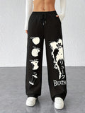 Gothic-style Death Note Pants - RYUK-inspired Anime Pattern Sweatpants, Elastic Belt Sportswear Pants, Street Wear Print Design