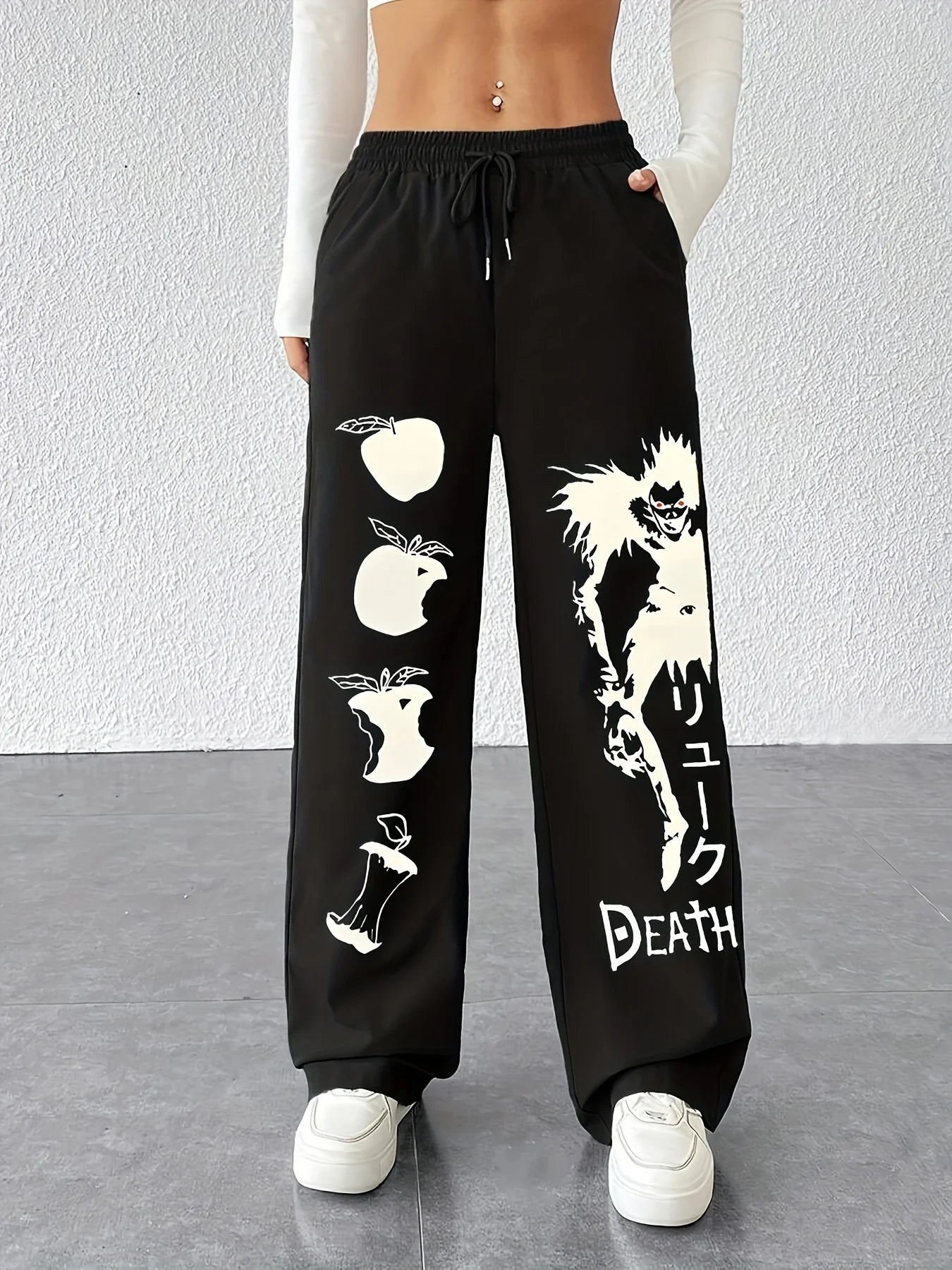 Gothic-style Death Note Pants - RYUK-inspired Anime Pattern Sweatpants, Elastic Belt Sportswear Pants, Street Wear Print Design