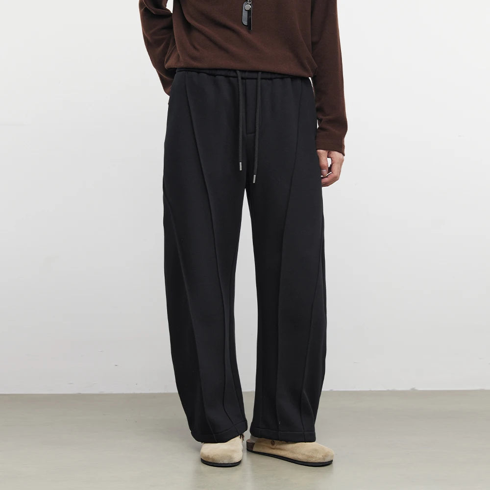 Fashion Men's Fleece Solid Color Straight Leg Sweatpants 2025 Autumn Winter New Loose Wide Leg Casual Sports Pants