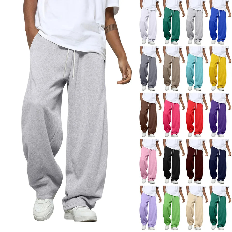 Men'S Solid Color Loose Wide Leg Sweatpants Men'S Casual Fashion Sweatpants Waist Drawstring Straight Casual Pants Jogging Pants