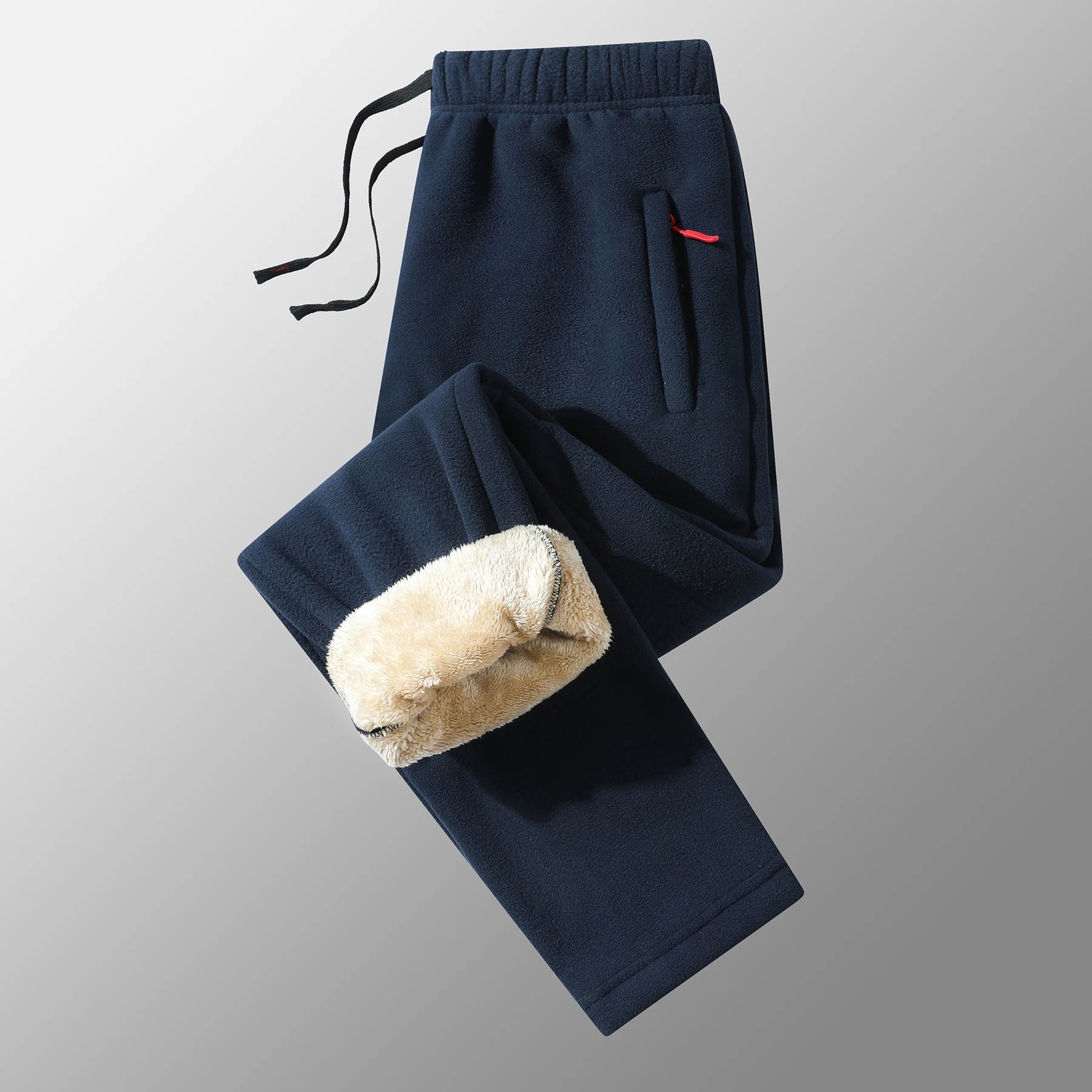 Men's Warm Fleece Lined Trousers Winter Zipper Pockets Thickened Fleece Jogger Pants Men Outdoor Snow Cold Thermal Sweatpants