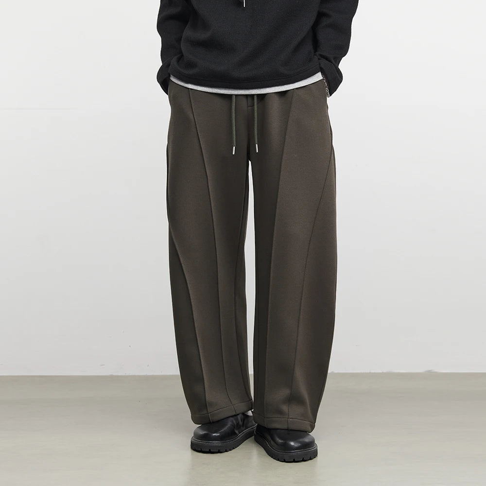 Fashion Men's Fleece Solid Color Straight Leg Sweatpants 2025 Autumn Winter New Loose Wide Leg Casual Sports Pants