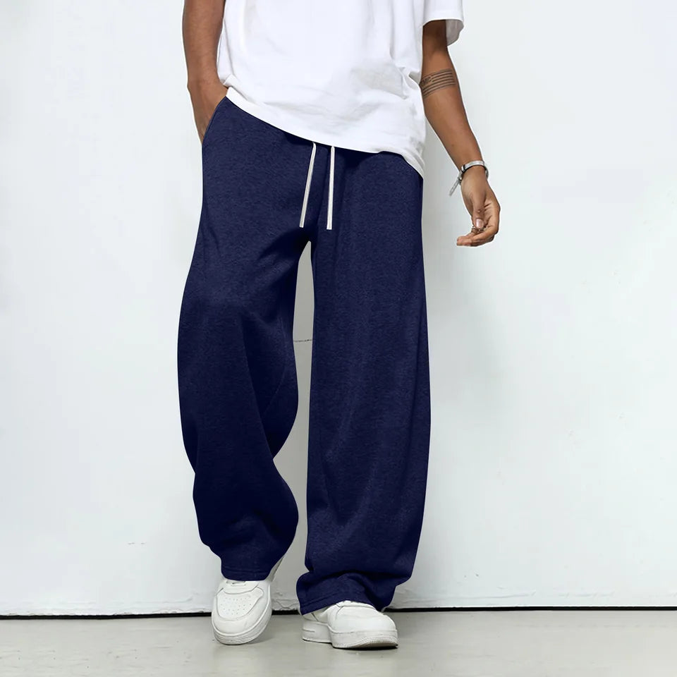Men'S Solid Color Loose Wide Leg Sweatpants Men'S Casual Fashion Sweatpants Waist Drawstring Straight Casual Pants Jogging Pants