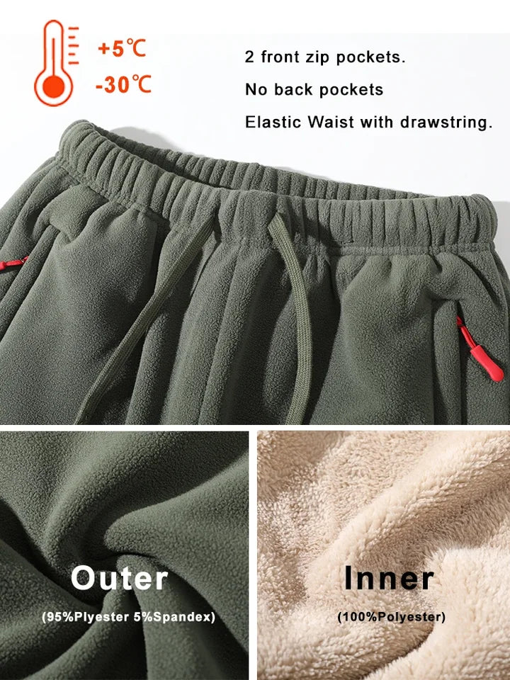 Men's Warm Fleece Lined Trousers Winter Zipper Pockets Thickened Fleece Jogger Pants Men Outdoor Snow Cold Thermal Sweatpants