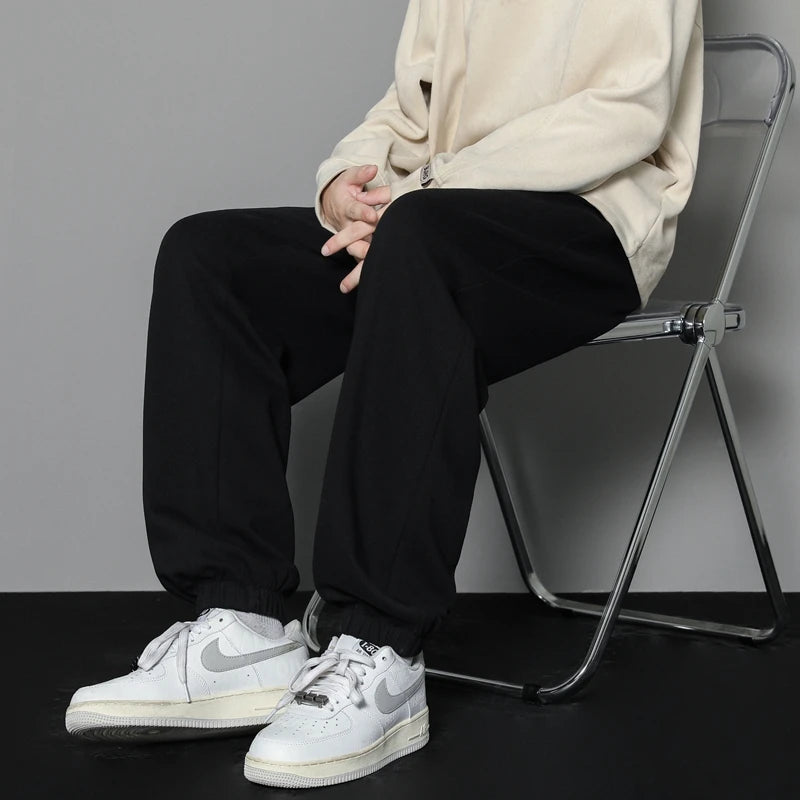 CAAYU Casual Sports Pants Mens 2024 Autumn Loose Gray Baggy Pants Jogger Hombre Fashion Knitted Pants Basketball Sweatpants Mens