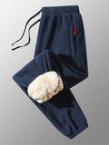 Men's Warm Fleece Lined Trousers Winter Zipper Pockets Thickened Fleece Jogger Pants Men Outdoor Snow Cold Thermal Sweatpants