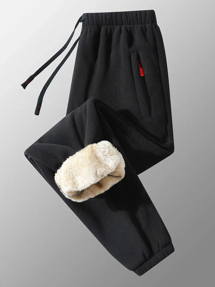 Men's Warm Fleece Lined Trousers Winter Zipper Pockets Thickened Fleece Jogger Pants Men Outdoor Snow Cold Thermal Sweatpants