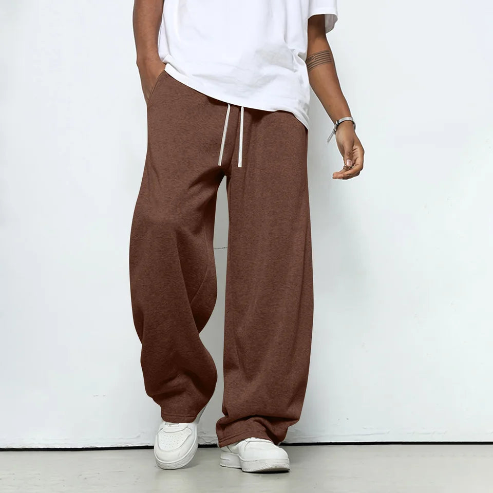 Men'S Solid Color Loose Wide Leg Sweatpants Men'S Casual Fashion Sweatpants Waist Drawstring Straight Casual Pants Jogging Pants