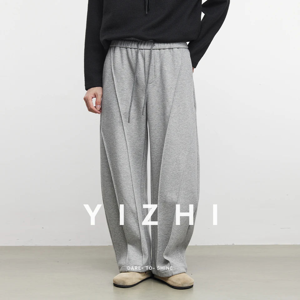 Fashion Men's Fleece Solid Color Straight Leg Sweatpants 2025 Autumn Winter New Loose Wide Leg Casual Sports Pants