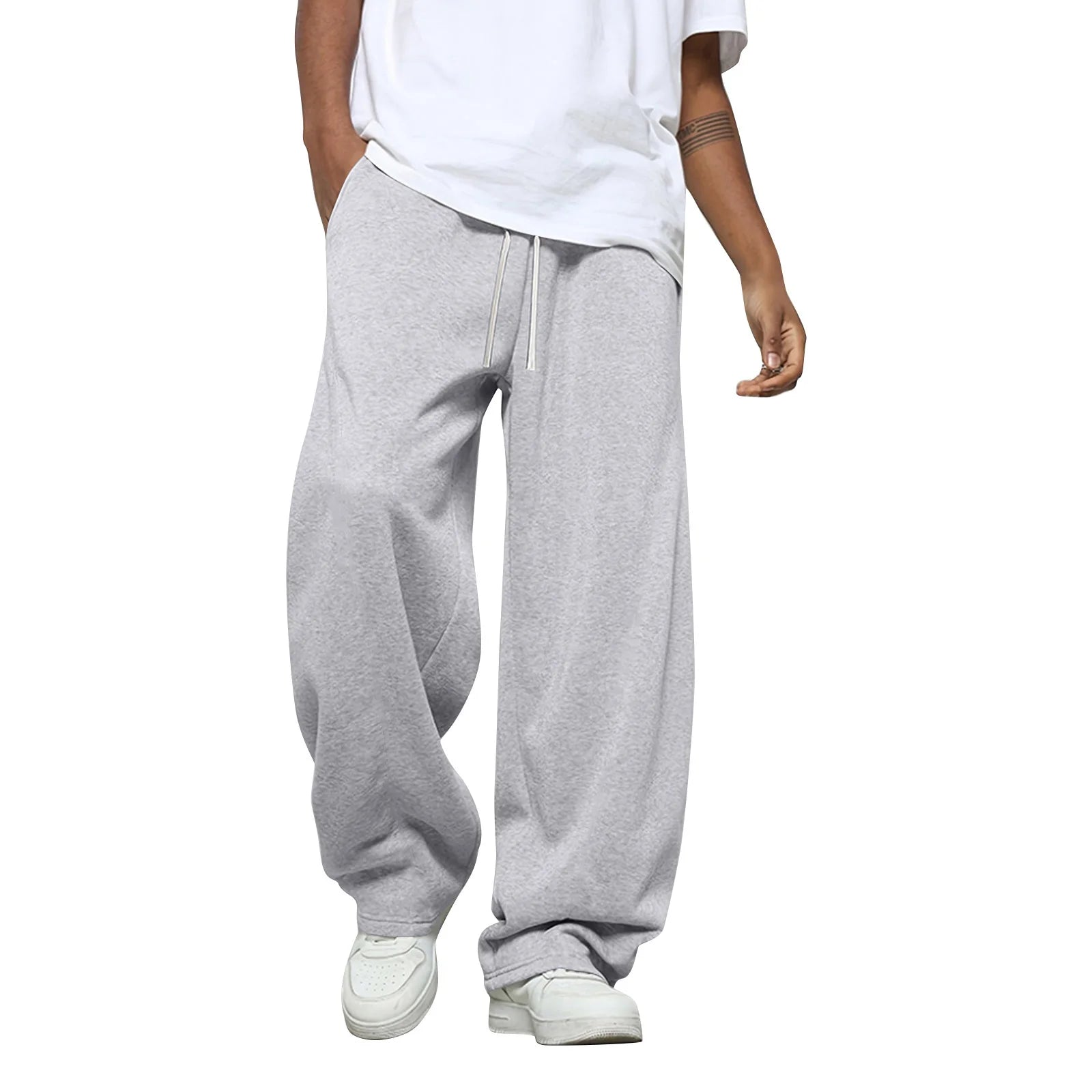 Men'S Solid Color Loose Wide Leg Sweatpants Men'S Casual Fashion Sweatpants Waist Drawstring Straight Casual Pants Jogging Pants