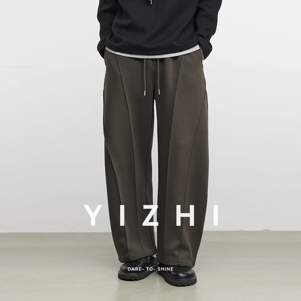 Fashion Men's Fleece Solid Color Straight Leg Sweatpants 2025 Autumn Winter New Loose Wide Leg Casual Sports Pants