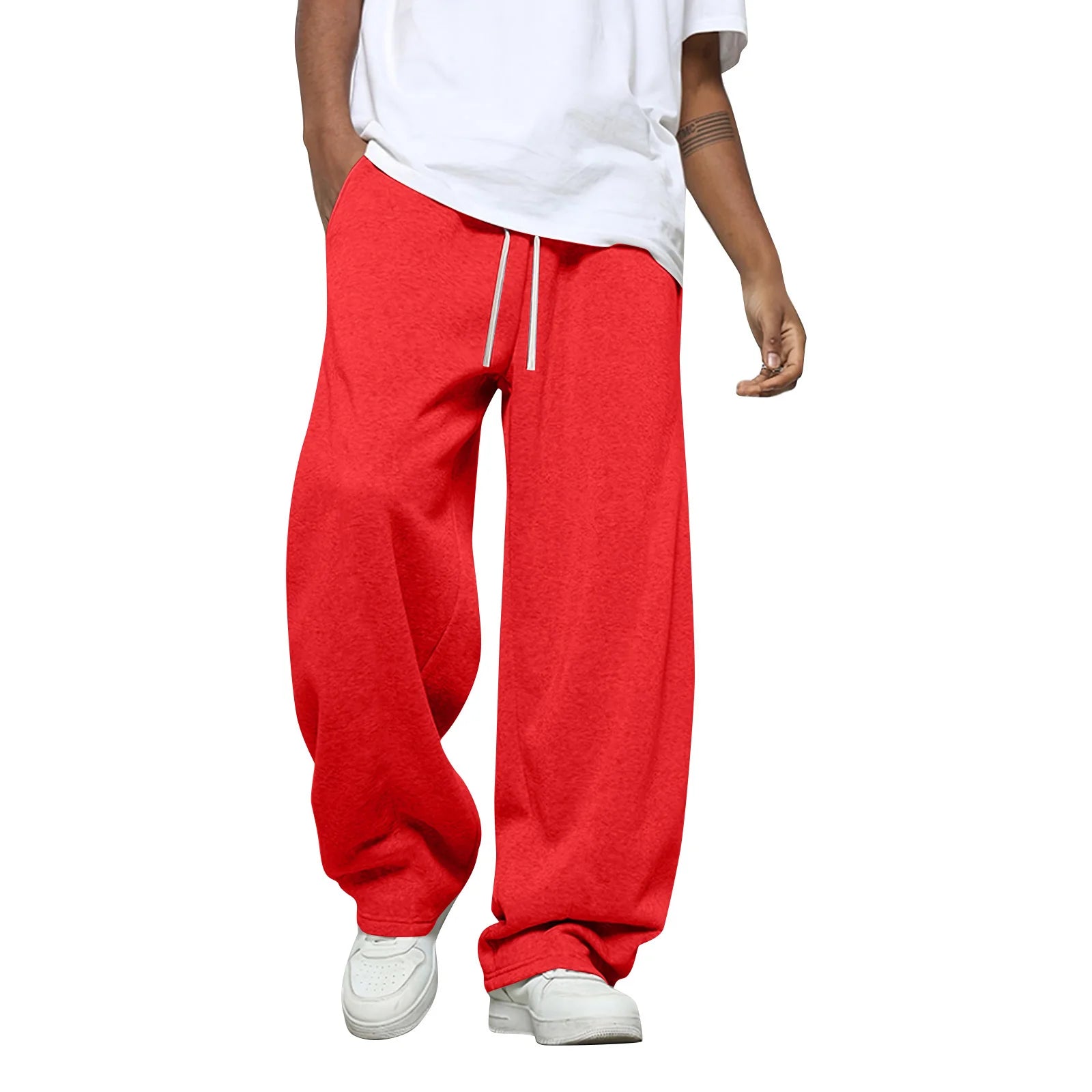 Men'S Solid Color Loose Wide Leg Sweatpants Men'S Casual Fashion Sweatpants Waist Drawstring Straight Casual Pants Jogging Pants