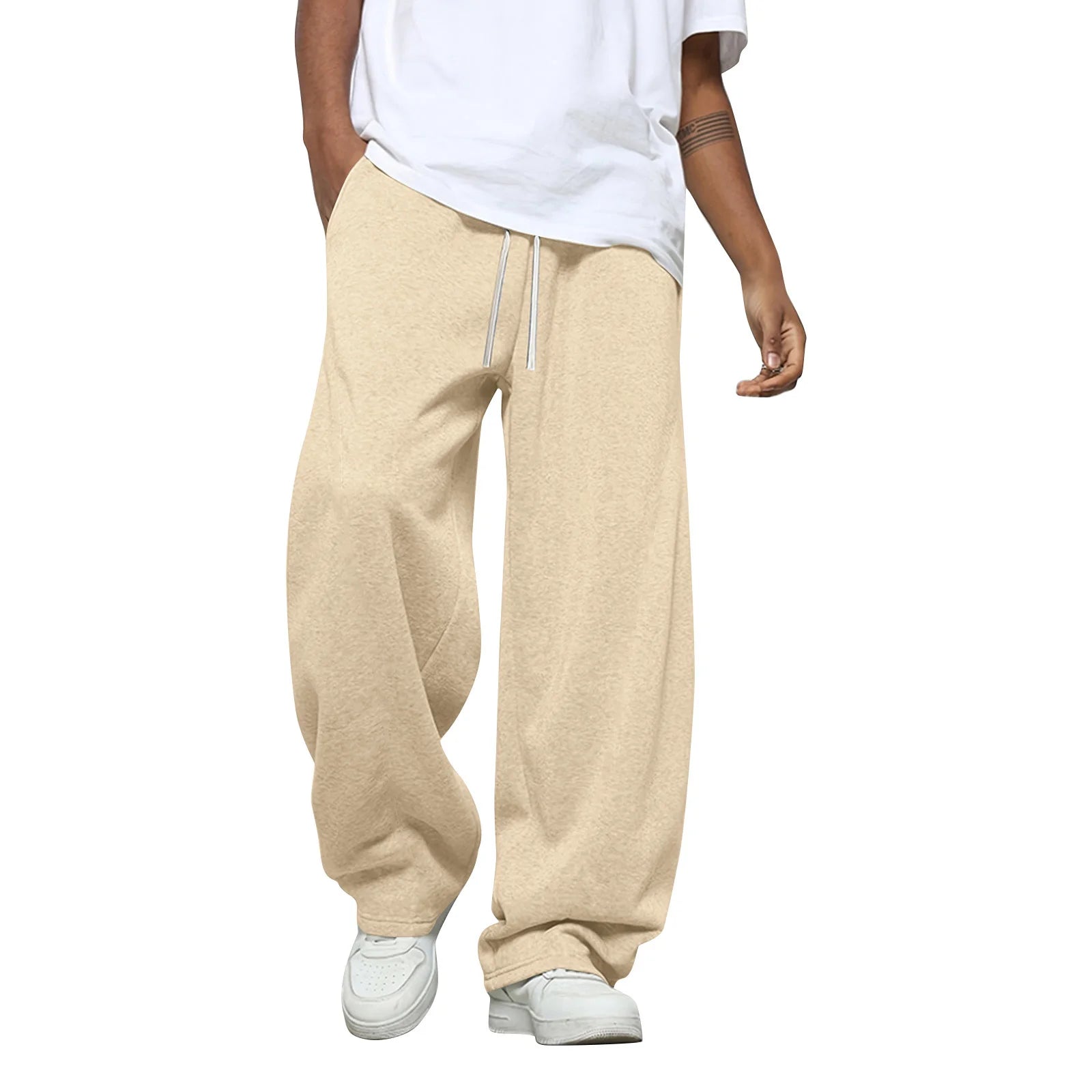 Men'S Solid Color Loose Wide Leg Sweatpants Men'S Casual Fashion Sweatpants Waist Drawstring Straight Casual Pants Jogging Pants
