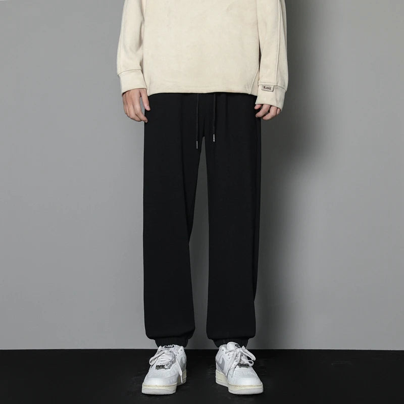 CAAYU Casual Sports Pants Mens 2024 Autumn Loose Gray Baggy Pants Jogger Hombre Fashion Knitted Pants Basketball Sweatpants Mens