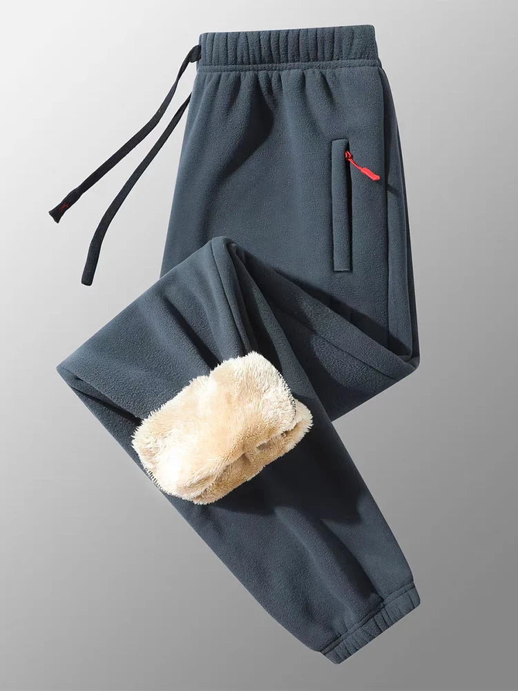 Men's Warm Fleece Lined Trousers Winter Zipper Pockets Thickened Fleece Jogger Pants Men Outdoor Snow Cold Thermal Sweatpants