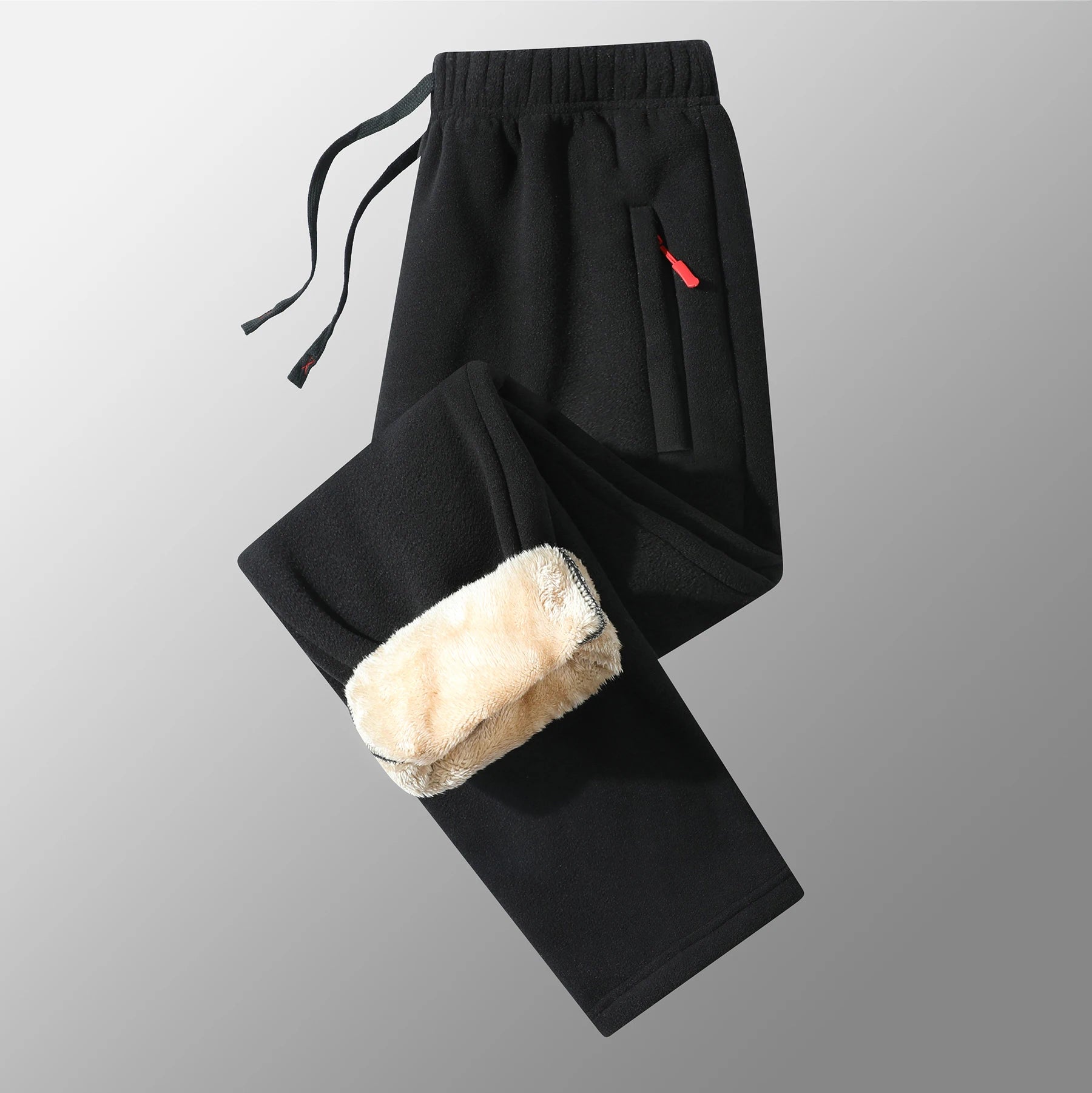 Men's Warm Fleece Lined Trousers Winter Zipper Pockets Thickened Fleece Jogger Pants Men Outdoor Snow Cold Thermal Sweatpants