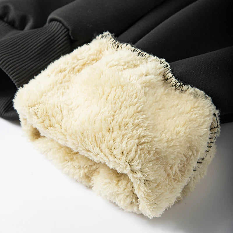 Graphic Print Thermal Plush Jogger Pants for Men Winter Sherpa Fleece Lined Sweatpants with Zipper Pockets Casual Cozy Trousers