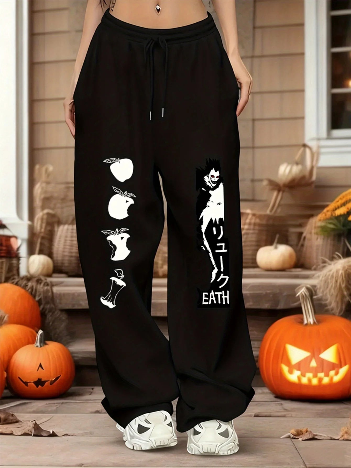 Gothic-style Death Note Pants - RYUK-inspired Anime Pattern Sweatpants, Elastic Belt Sportswear Pants, Street Wear Print Design