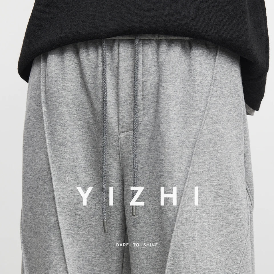 Fashion Men's Fleece Solid Color Straight Leg Sweatpants 2025 Autumn Winter New Loose Wide Leg Casual Sports Pants