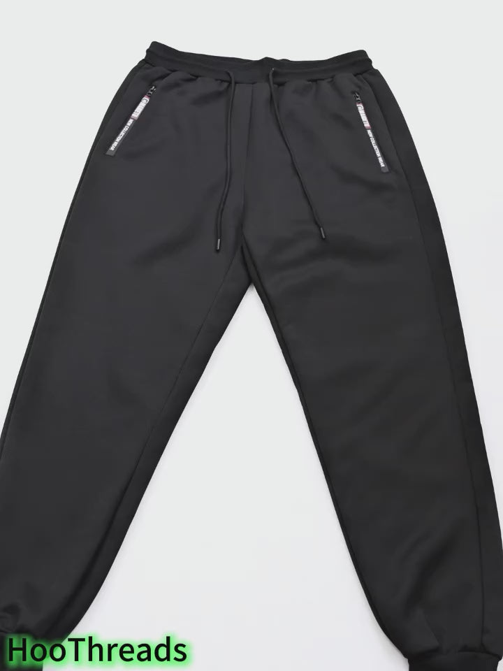 Graphic Print Thermal Plush Jogger Pants for Men Winter Sherpa Fleece Lined Sweatpants with Zipper Pockets Casual Cozy Trousers